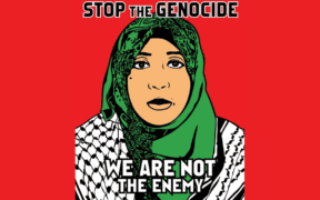 Arte por Favianna Rodriguez @Favianna1 | La mujer que aparece en el arte es Heba Zagout. Heba y sus dos hijos murieron en su casa, en la Franja de Gaza, por un ataque aéreo israelí el viernes,13 de octubre de 2023, muestra del genocidio en Palestina. | Columna No normalicemos la crueldad